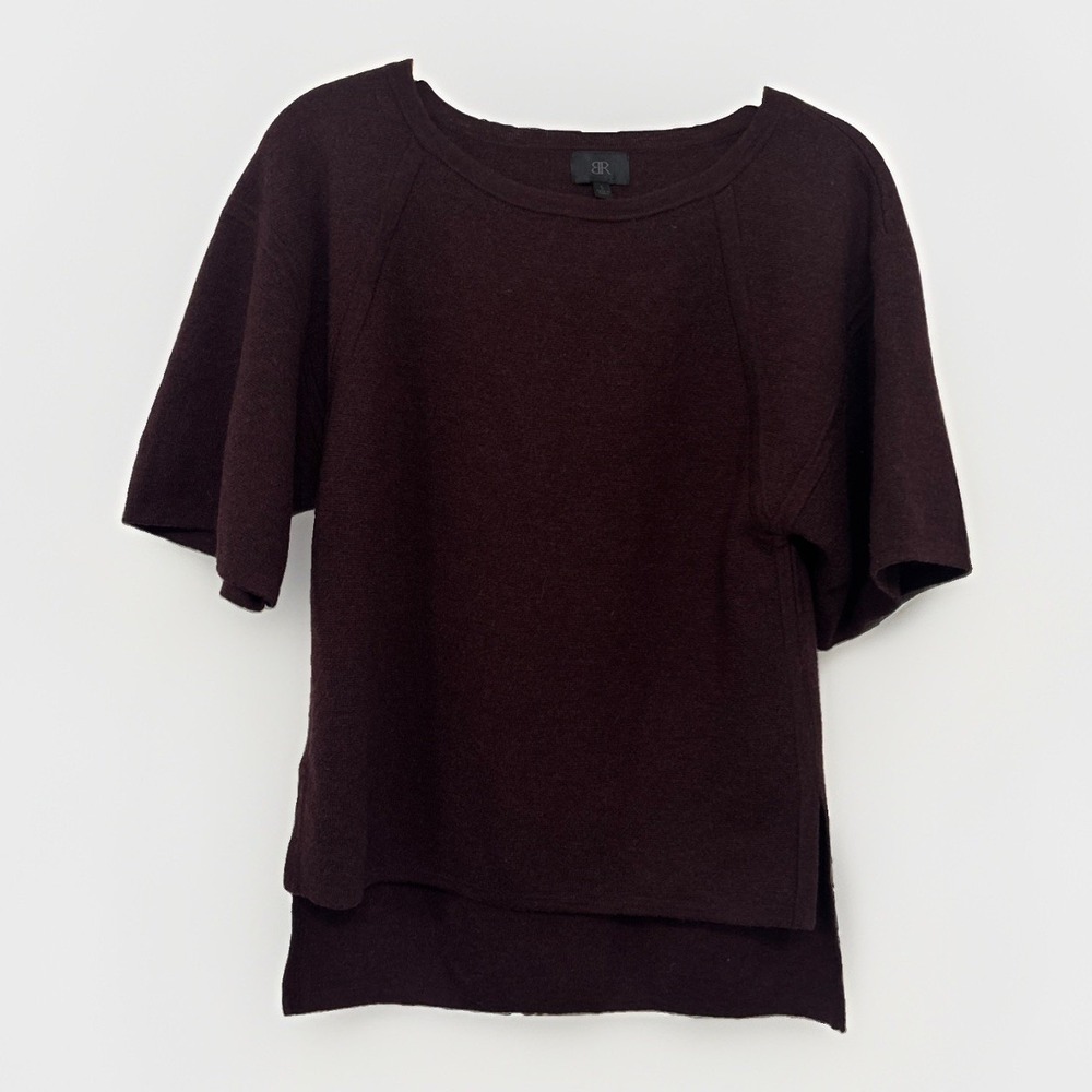 Banana Republic 100% Merino Wool Boxy Short Sleeve Sweater Burgundy Wine Sz S
